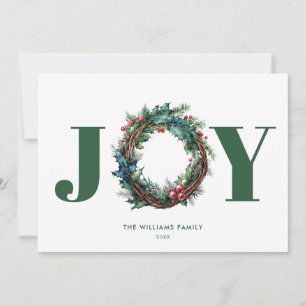 Cartão De Festividades Joy Christmas Wreath Floral