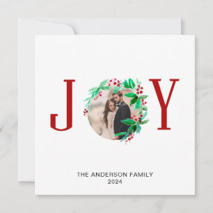 Cartão De Festividades Joy Christmas Wreath Holiday Watercolor Photo