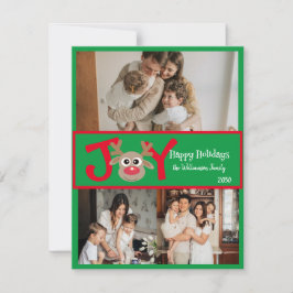 Cartão De Festividades Joy DIVERTIDO Fofo 3 Fotografia Reindeer Red Green