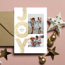 Joy, duas fotos de Natal, fantasma de ouro moderno