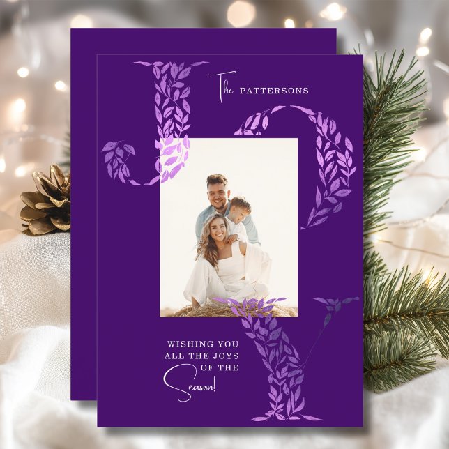 Cartão De Festividades Joy Elegant Christmas Floral Typoographic Photo (Criador carregado)