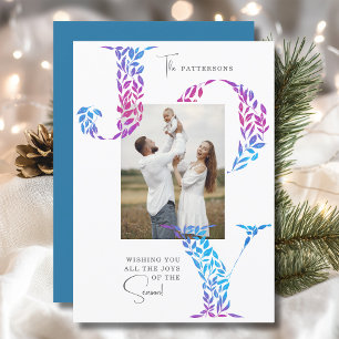 Cartão De Festividades Joy Elegant Christmas Floral Typoographic Photo
