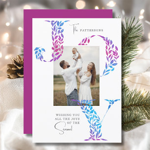 Cartão De Festividades Joy Elegant Christmas Floral Typoographic Photo