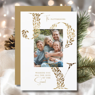 Cartão De Festividades Joy Elegant Christmas Floral Typoographic Photo