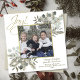 Cartão De Festividades Joy! Elegant Sage & Gold Winter Greenery w/ Photo (In Situ Front/Back)