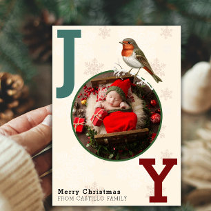 Cartão De Festividades JOY Felry Christmas Photo Winter Bird