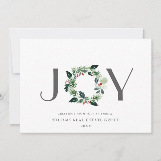 Cartão De Festividades JOY Fesly Holly Berry Wreath Natal Saudação (Frente)