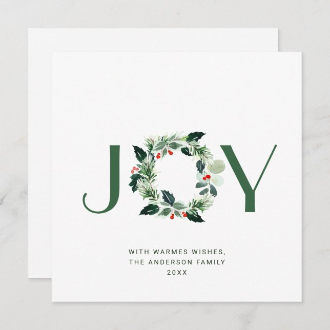 Cartão De Festividades JOY Fesly Holly Berry Wreath Natal Saudação (Frente/Verso)