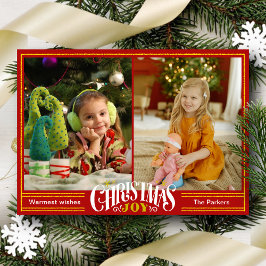 Cartão De Festividades JOY Fession Red Script Simples Foto Natal
