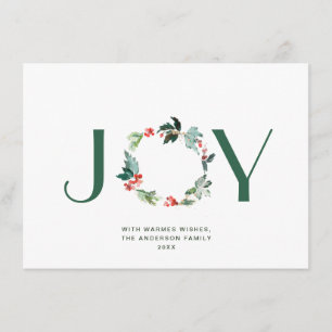 Cartão De Festividades JOY Festive Holly Berry Wreath Christmas Greeting 