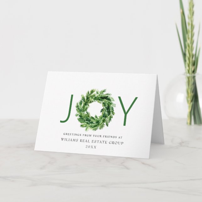 Cartão De Festividades JOY Festive Pine Branch Wreath Christmas Holiday (Frente)