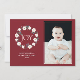 Cartão De Festividades Joy Floral Wreath Blush Burgundy Foto de Natal