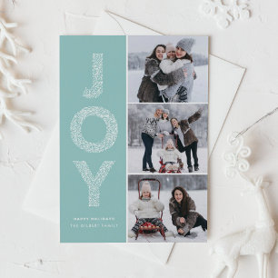 Cartão De Festividades Joy Foliage Lettering Light Blue Photo Collage