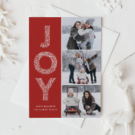 Cartão De Festividades JOY Foliage Lettering Red Photo Collage