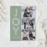 Cartão De Festividades JOY Foliage Lettering Sage Green Photo Collage<br><div class="desc">JOY Foliage Lettering Terracotta Christmas Photo Collage Card | Enviar Cartões de natal com este cartão com fotos de feriado caprichoso. Apresenta folhagem de JOY,  tipografia decorativa e padrão festivo. Personalize o cartão verde de sábado adicionando nomes,  mensagens e fotos.</div>