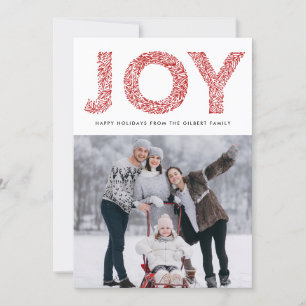 Cartão De Festividades Joy Foliage Typografia Red Christmas Photo