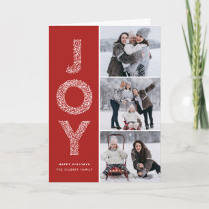 Cartão De Festividades Joy Foliage Typografia Red Christmas Photo Collage