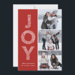 Cartão De Festividades Joy Foliage Typografia Red Christmas Photo Collage<br><div class="desc">Cartão plano de colagem de fotos de Natal Vermelho com Tipografia Foliage | Enviar Cartões de natal com este cartão com fotos de feriado caprichoso. Apresenta a tipografia decorativa de folhagem JOY e o padrão festivo. Você pode mudar o padrão para outra foto ou uma imagem branca se quiser que...</div>