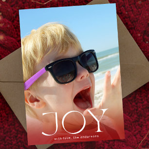 Cartão De Festividades JOY Foto Sobreposição Branco Vermelho Moderno