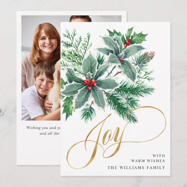 Cartão De Festividades JOY Galho de Azevinho Berry Natal FOTO (Frente/Verso)