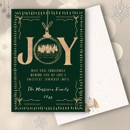 Cartão De Festividades JOY Green Gold Classy Hand drawn Christmas