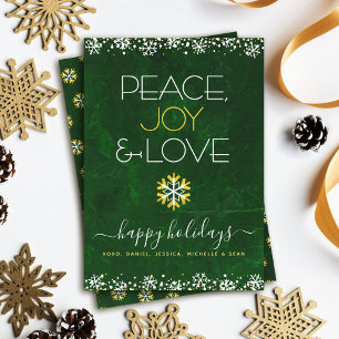 Cartão De Festividades Joy Green Peace Love Snowflake Typografia Bold