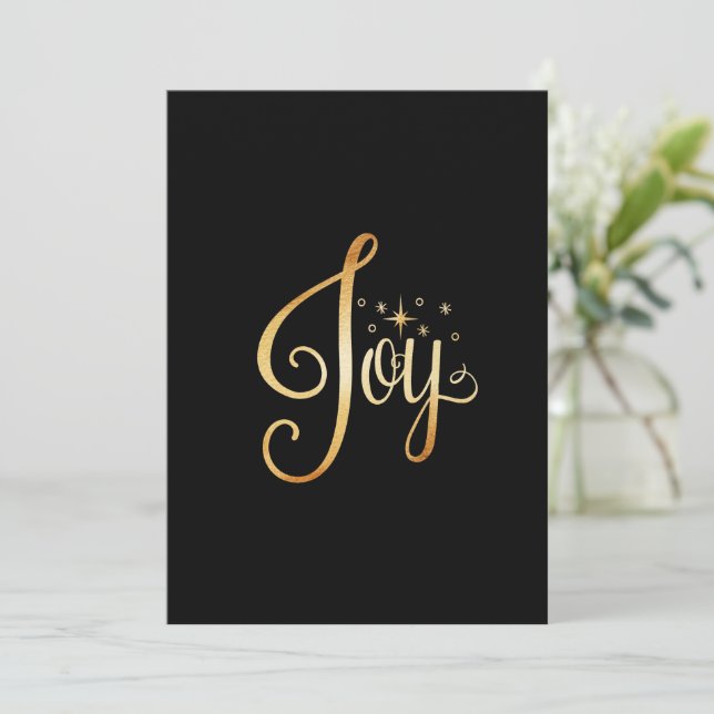 Cartão De Festividades Joy Holiday Black Personalized Elegant Dourado (Em pé/Frente)