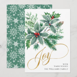 Cartão De Festividades JOY Holly Berry Filial Saudação de Natal