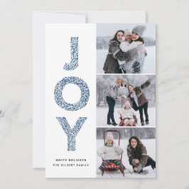 Cartão De Festividades JOY Lettering Blue Christmas Photo Collage
