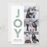 Cartão De Festividades JOY Lettering Green Christmas Photo Collage<br><div class="desc">Cartão plano de colagem de fotos de Natal verde com letra de folhagem de JOY Foliage | Enviar Cartões de natal com este cartão com fotos de férias moderno e caprichoso. Apresenta a tipografia decorativa de folhagem JOY e o padrão festivo. Personalize adicionando nomes,  mensagens e fotos.</div>