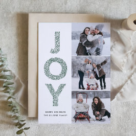 Cartão De Festividades JOY Lettering Green Christmas Photo Collage
