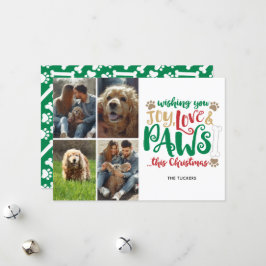 Cartão De Festividades Joy Love Paws Christmas Dog Green 4-Photo