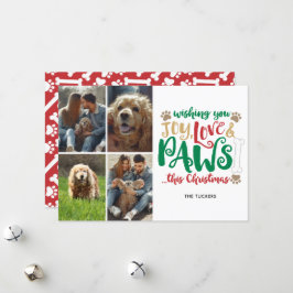 Cartão De Festividades Joy Love Paws Felry Christmas Dog Red 4-Photo