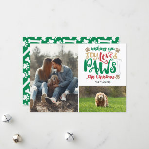 Cartão De Festividades Joy Love Paws Natal Red Green 2 Photo Dog