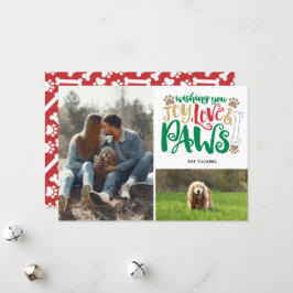 Cartão De Festividades Joy Love Paws Peace Dog Red Green 2-Photo