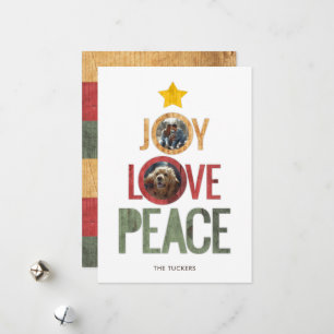 Cartão De Festividades Joy Love Peace Rustic Photo Christmas Tree