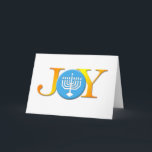 Cartão De Festividades Joy Menorah Card<br><div class="desc">Comemore as férias este ano enviando este cartão de feriado Joy Menorah. É perfeito para a família judaica/cristã combinada. Nenhuma outra palavra expressa os feriados como a palavra Joy e o Menorah é o símbolo perfeito para esta época do ano.</div>