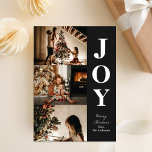 Cartão De Festividades Joy Modern Black Christmas 3 Photo Collage<br><div class="desc">Cartão de Feriado de Colagem de Foto do Natal Negro Moderno 3. Envie cartões de natal personalizáveis e personalizados a amigos,  colegas e familiares em cartões de estilo simples,  chic,  elegantes e modernos de design fotofestivo,  minimalista natural! Abaixo,  a caligrafia apresenta sua mensagem de saudação personalizada na tipografia moderna.</div>