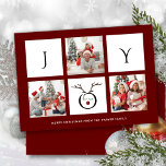 Cartão De Festividades Joy Modern Fun Script Photo Collage Whimsical<br><div class="desc">Envie cartões de natal personalizáveis e personalizados para amigos, colegas e familiares em placas de estilo simples, chic, elegantes e modernas de 3 fotocolagens design festivas, naturais minimalistas! Na frente, uma colagem de três fotos cercada pela palavra "alegria" com uma linda face de rena na tipografia moderna é apresentada em...</div>