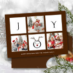 Cartão De Festividades Joy Modern Fun Script Photo Collage Whimsical<br><div class="desc">Envie cartões de natal personalizáveis e personalizados para amigos, colegas e familiares em placas de estilo simples, chic, elegantes e modernas de 3 fotocolagens design festivas, naturais minimalistas! Na frente, uma colagem de três fotos cercada pela palavra "alegria" com uma linda face de rena na tipografia moderna é representada em...</div>