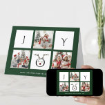 Cartão De Festividades Joy Modern Fun Script Photo Collage Whimsical<br><div class="desc">Envie cartões de natal personalizáveis e personalizados para amigos, colegas e familiares em placas de estilo simples, chic, elegantes e modernas de 3 fotocolagens design festivas, naturais minimalistas! Na frente, uma colagem de três fotos cercada pela palavra "alegria" com uma linda face de rena na tipografia moderna é apresentada em...</div>