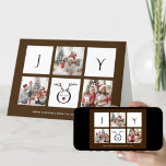 Cartão De Festividades Joy Modern Fun Script Photo Collage Whimsical<br><div class="desc">Envie cartões de natal personalizáveis e personalizados para amigos, colegas e familiares em placas de estilo simples, chic, elegantes e modernas de 3 fotocolagens design festivas, naturais minimalistas! Na frente, uma colagem de três fotos cercada pela palavra "alegria" com uma linda face de rena na tipografia moderna é representada em...</div>