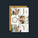 Cartão De Festividades Joy Na moda Modern Photo Collage | Dourado Natal<br><div class="desc">Este moderno Cartão de Férias de Natal combina designs elegantes e em tendência com a beleza eterno do verde-escuro da floresta. Inspirado nos estilos escandinavo e nórdico, é perfeito para criar uma vibração agradável e moderna. Com um design na moda moderno, é o modelo perfeito para mostrar sua foto de...</div>