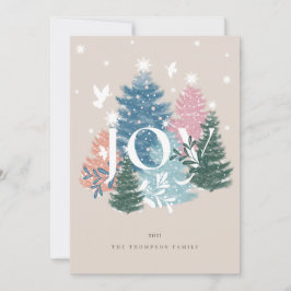 Cartão De Festividades Joy Pastel Watercolor Árvore e Árvore de Natal