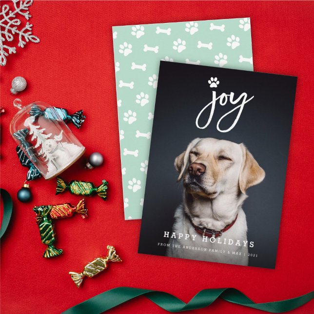 Cartão De Festividades Joy Paw Imprime Pincel Script Dog Pet Foto Lover (Criador carregado)