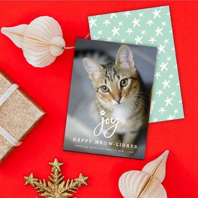 Cartão De Festividades Joy Paw Print Brush Script Cat. Pet Simples (Criador carregado)