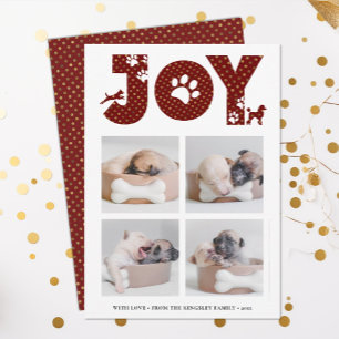 Cartão De Festividades JOY Paws Dourado   Pet Aproxima Quatro Colagem Fot