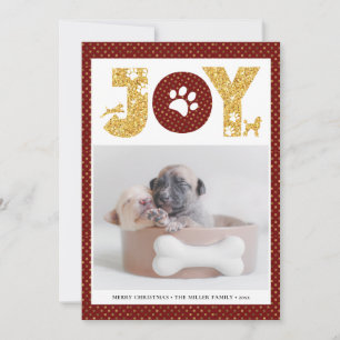 Cartão De Festividades JOY Paws Dourado Pet Lover Ponto Dourado Vermelh