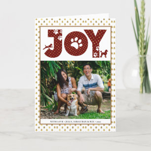 Cartão De Festividades JOY Paws Dourado   Pet Lover Ponto Dourado Vermelh