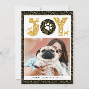 Cartão De Festividades JOY Paws Dourado   Pet Lovers Pine Bough Dourado